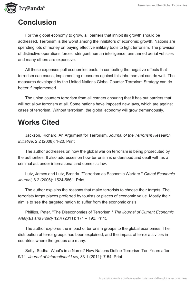 Terrorism and the Global Economies. Page 3