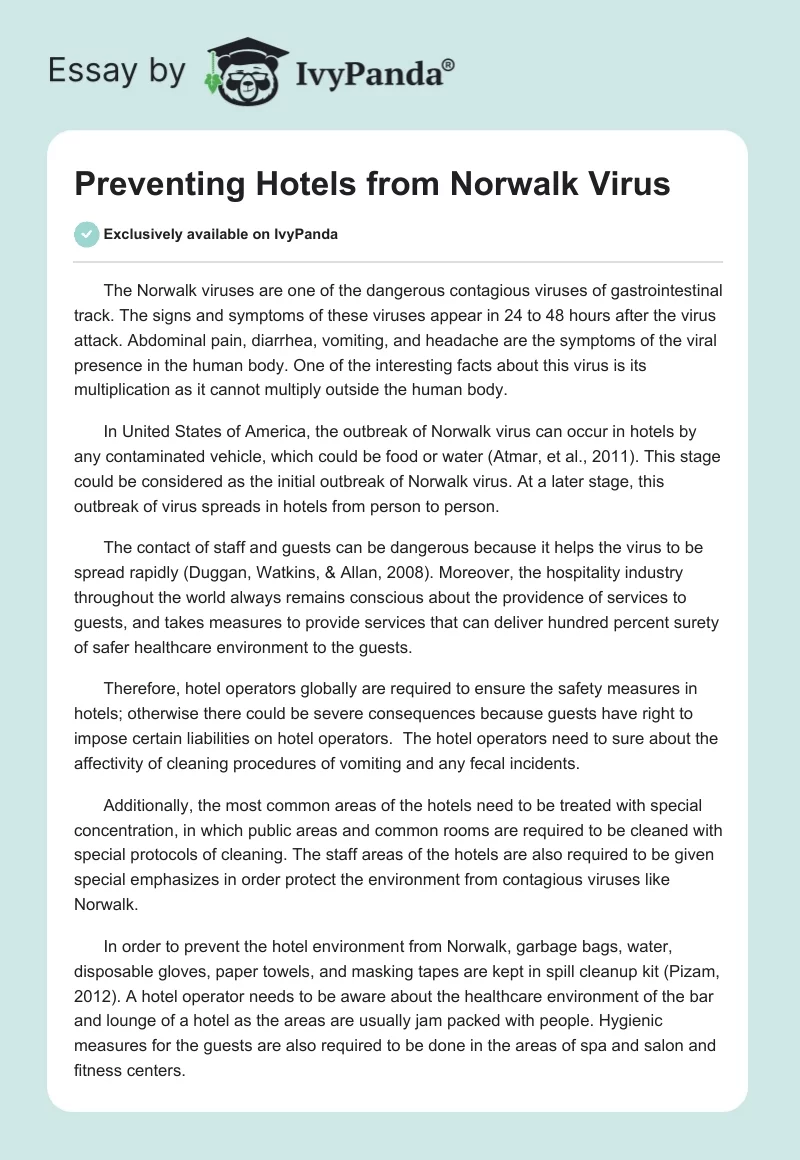 Preventing Hotels from Norwalk Virus. Page 1