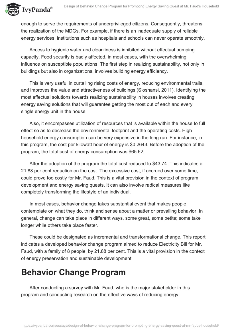 Design of Behavior Change Program for Promoting Energy Saving Quest at Mr. Faud’s Household. Page 2