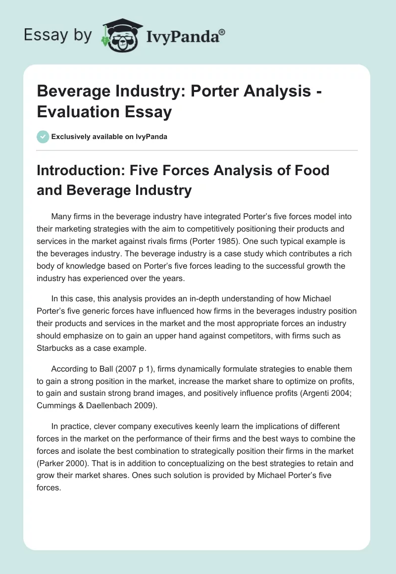 Beverage Industry: Porter Analysis - Evaluation Essay. Page 1