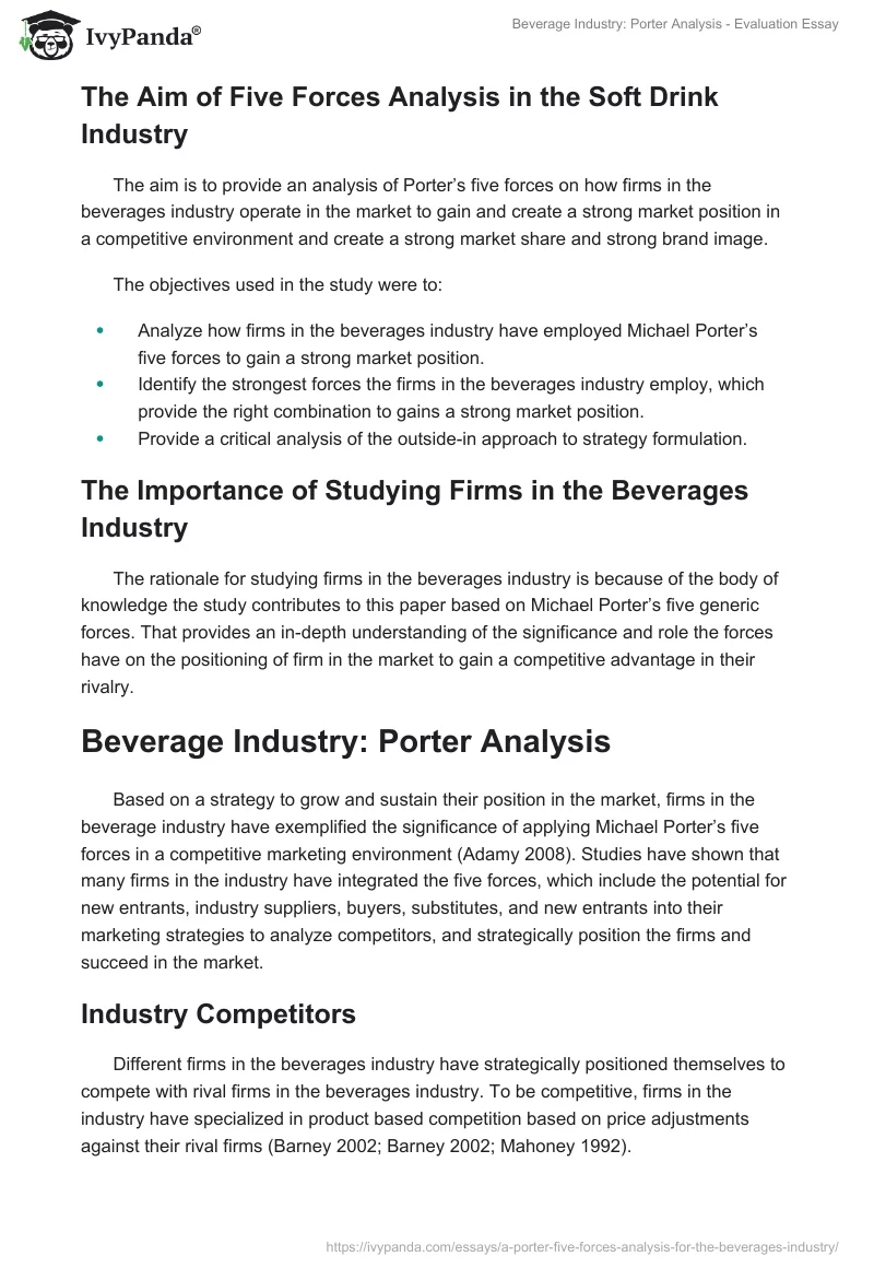 Beverage Industry: Porter Analysis - Evaluation Essay. Page 2