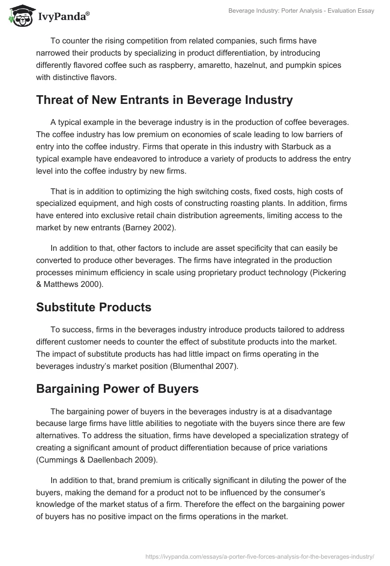 Beverage Industry: Porter Analysis - Evaluation Essay. Page 3