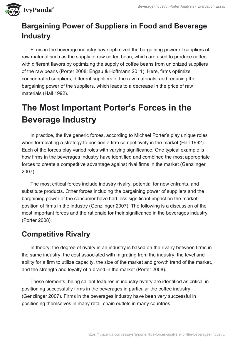 Beverage Industry: Porter Analysis - Evaluation Essay. Page 4