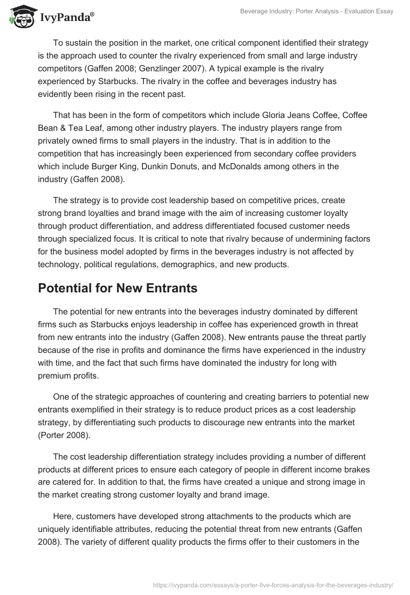Beverage Industry: Porter Analysis - Evaluation Essay. Page 5