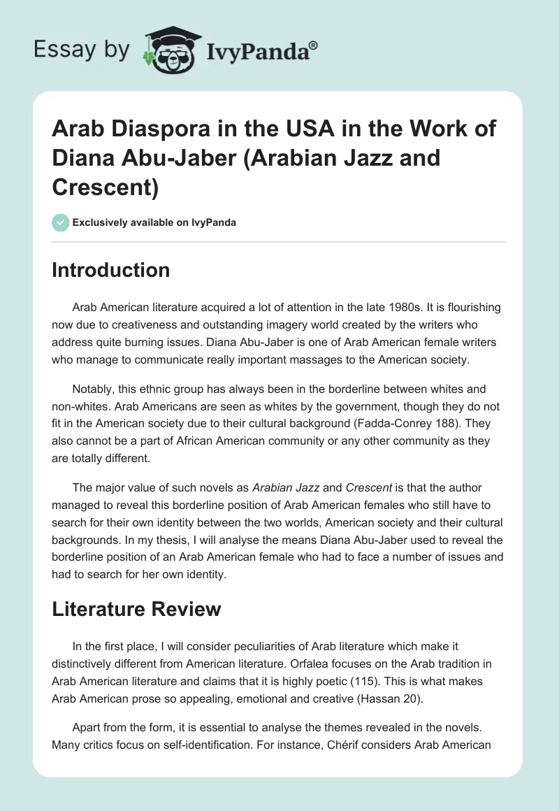Arab Diaspora in the USA in the Work of Diana Abu-Jaber (Arabian Jazz and Crescent). Page 1