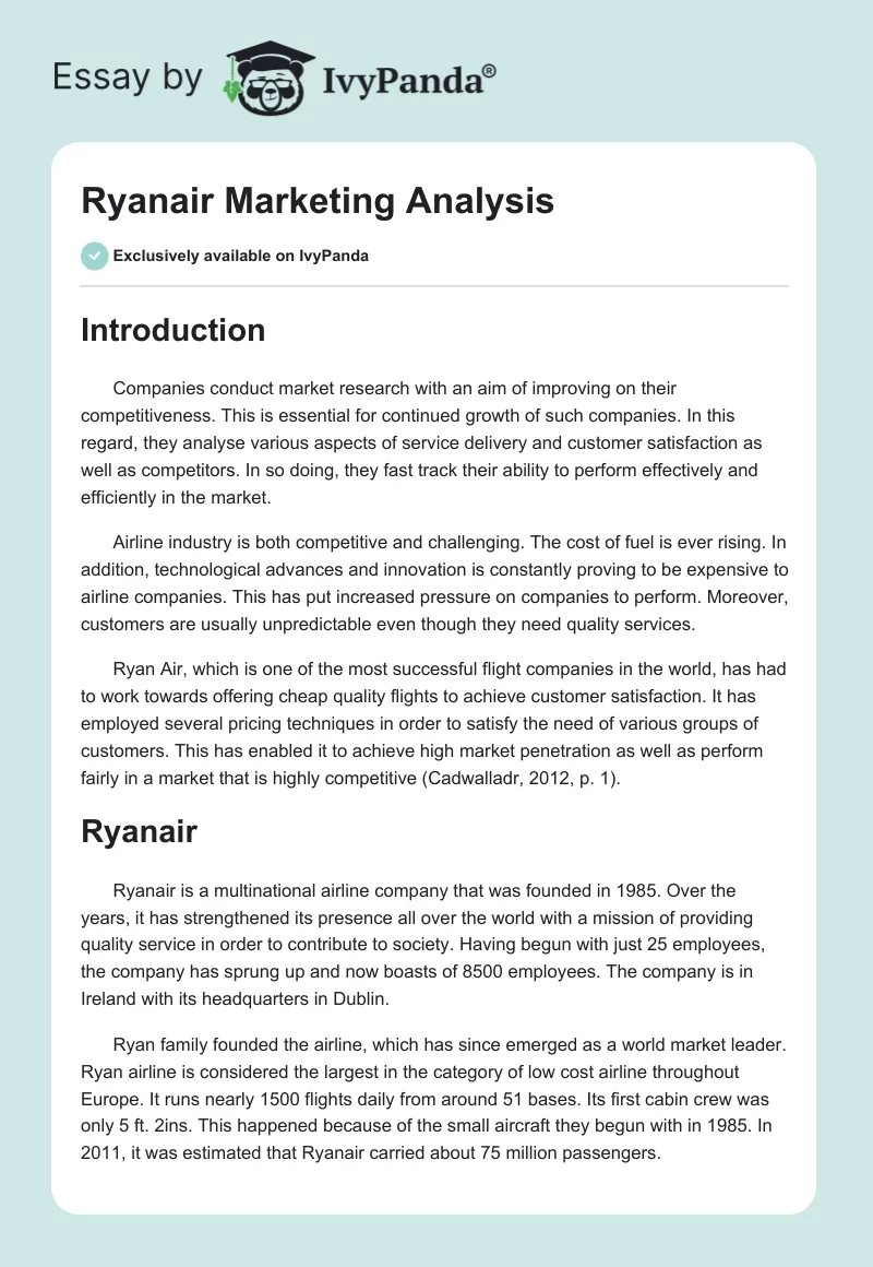 Ryanair Marketing Analysis. Page 1