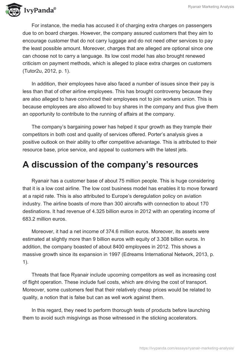 Ryanair Marketing Analysis. Page 3