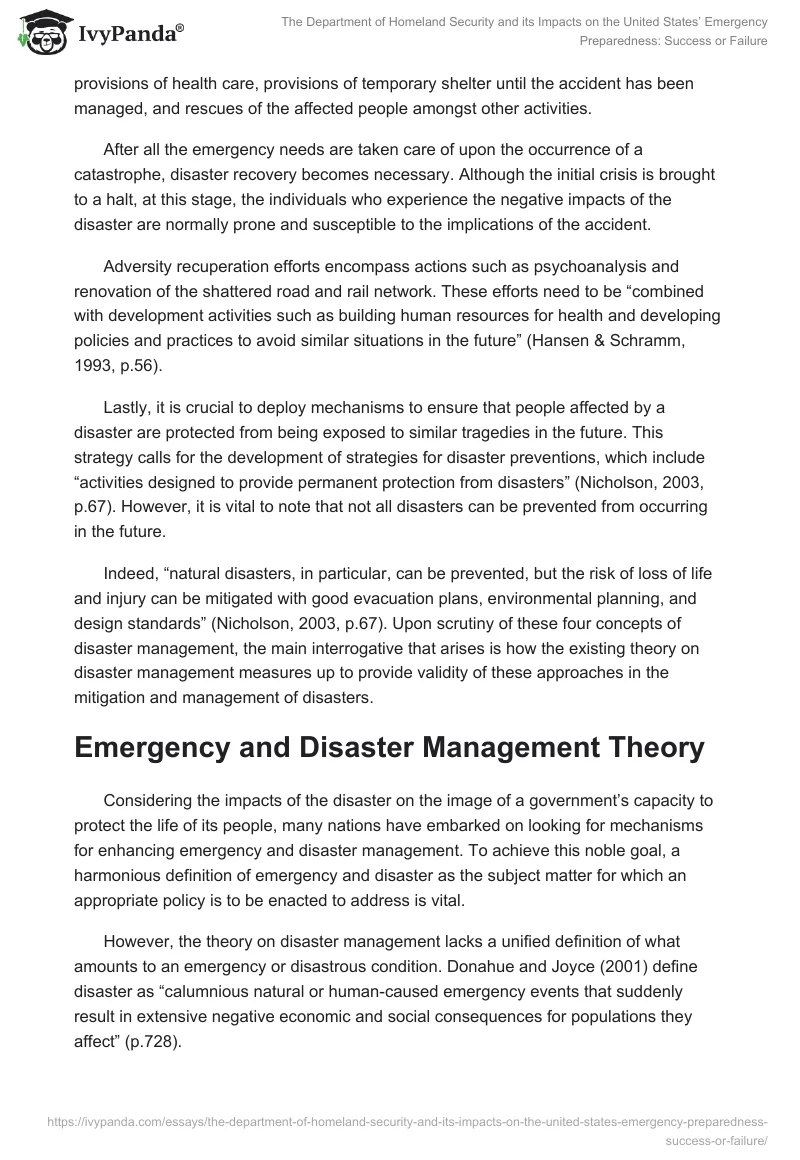 The Department of Homeland Security and its Impacts on the United States’ Emergency Preparedness: Success or Failure. Page 5