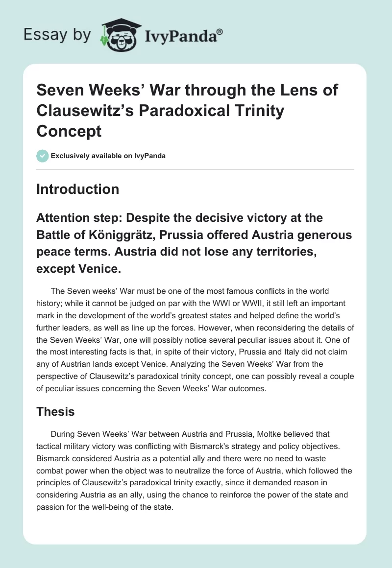 Seven Weeks’ War Through the Lens of Clausewitz’s Paradoxical Trinity Concept. Page 1