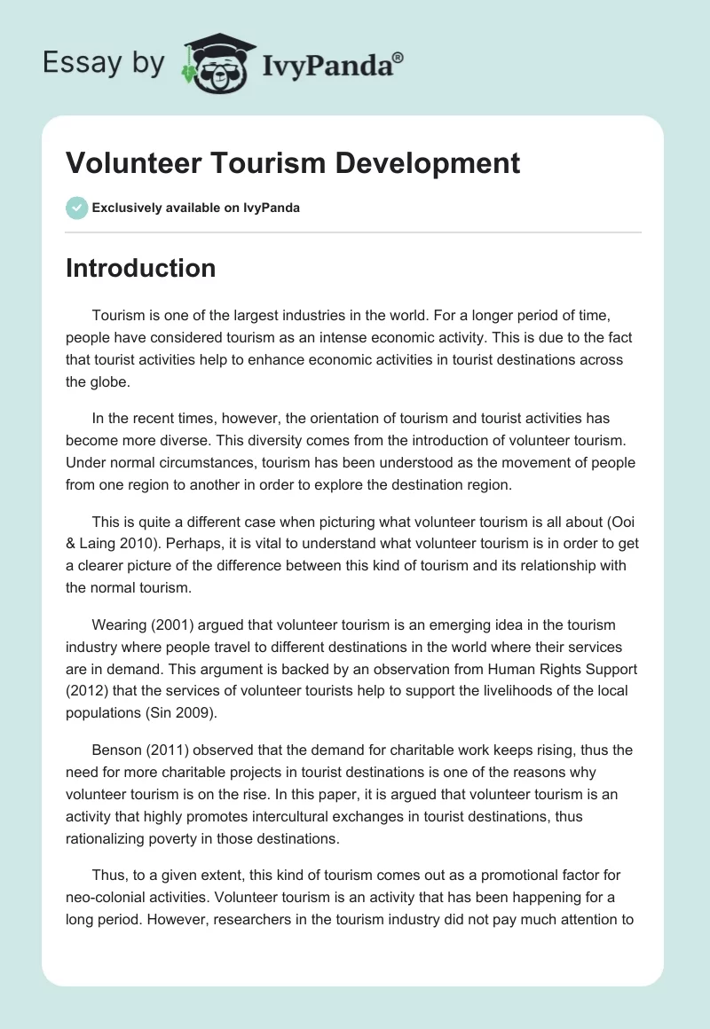 Volunteer Tourism Development. Page 1
