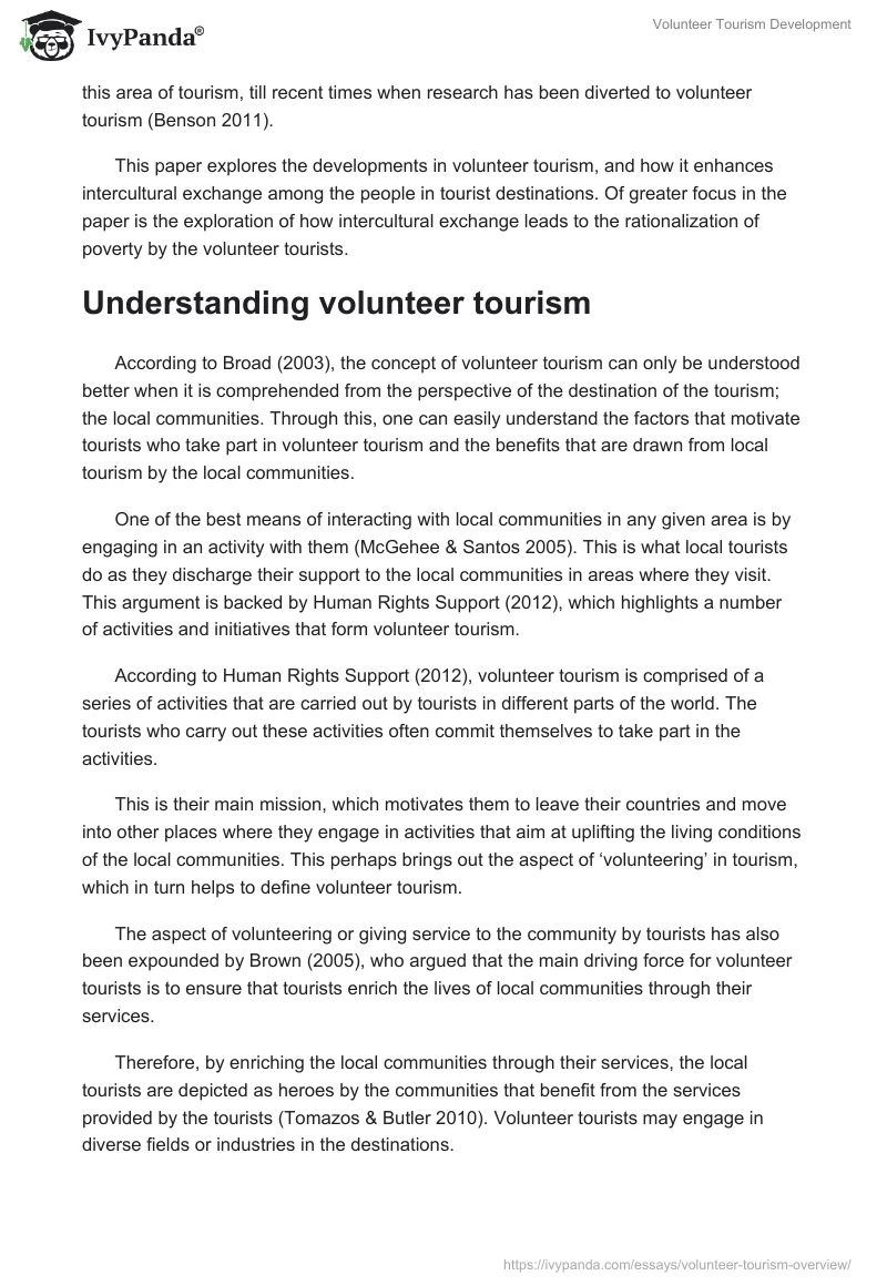 Volunteer Tourism Development. Page 2