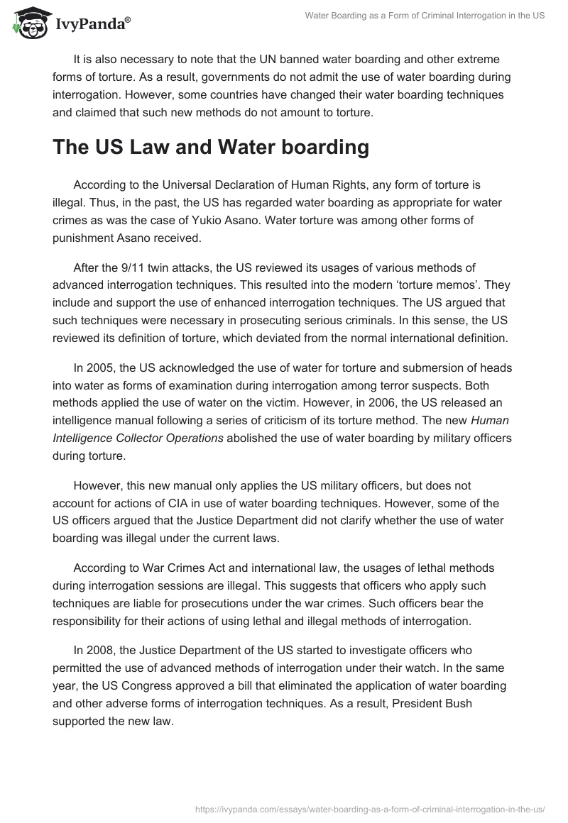 Water Boarding as a Form of Criminal Interrogation in the US. Page 3