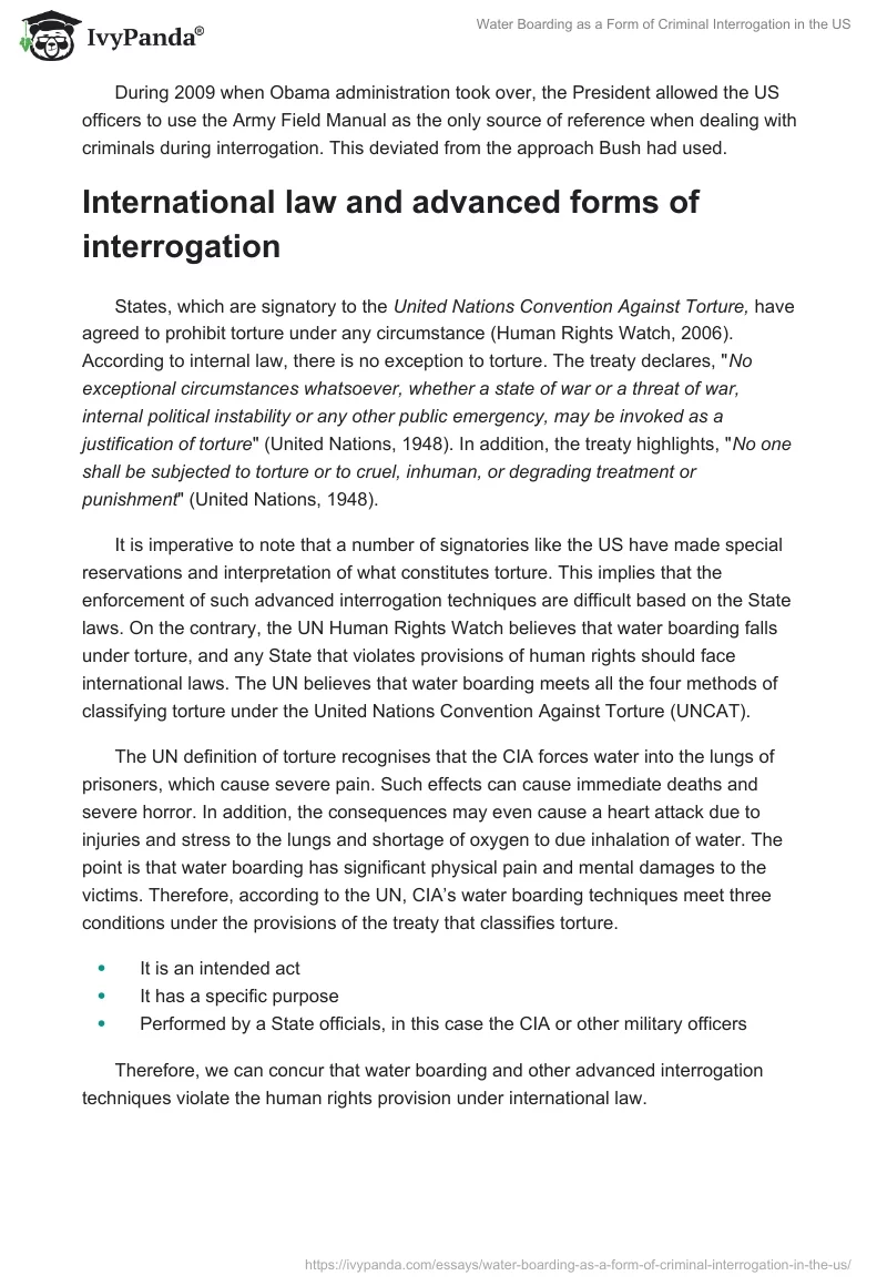 Water Boarding as a Form of Criminal Interrogation in the US. Page 4