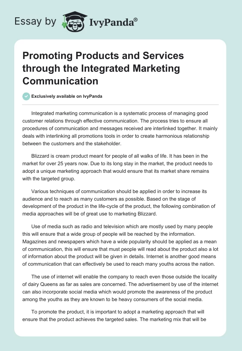 Promoting Products and Services Through the Integrated Marketing Communication. Page 1