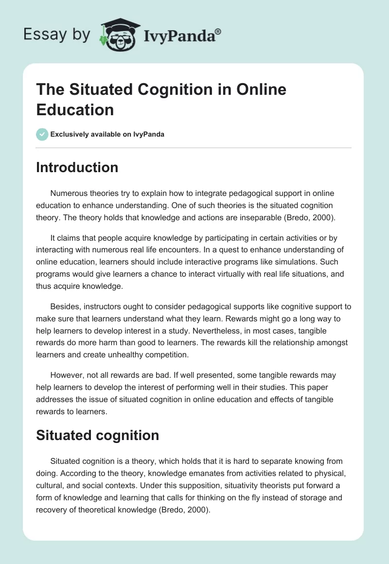 The Situated Cognition in Online Education. Page 1