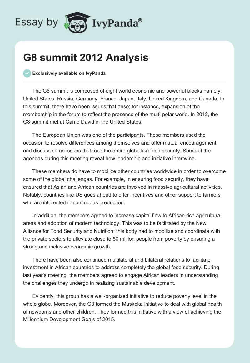 G8 summit 2012 Analysis. Page 1