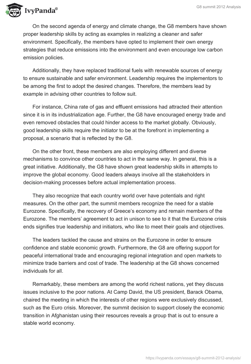 G8 summit 2012 Analysis. Page 2