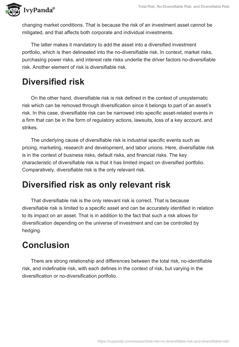 Total Risk, No-Diversifiable Risk, and Diversifiable Risk. Page 2