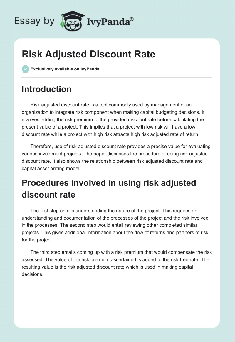 Risk Adjusted Discount Rate. Page 1