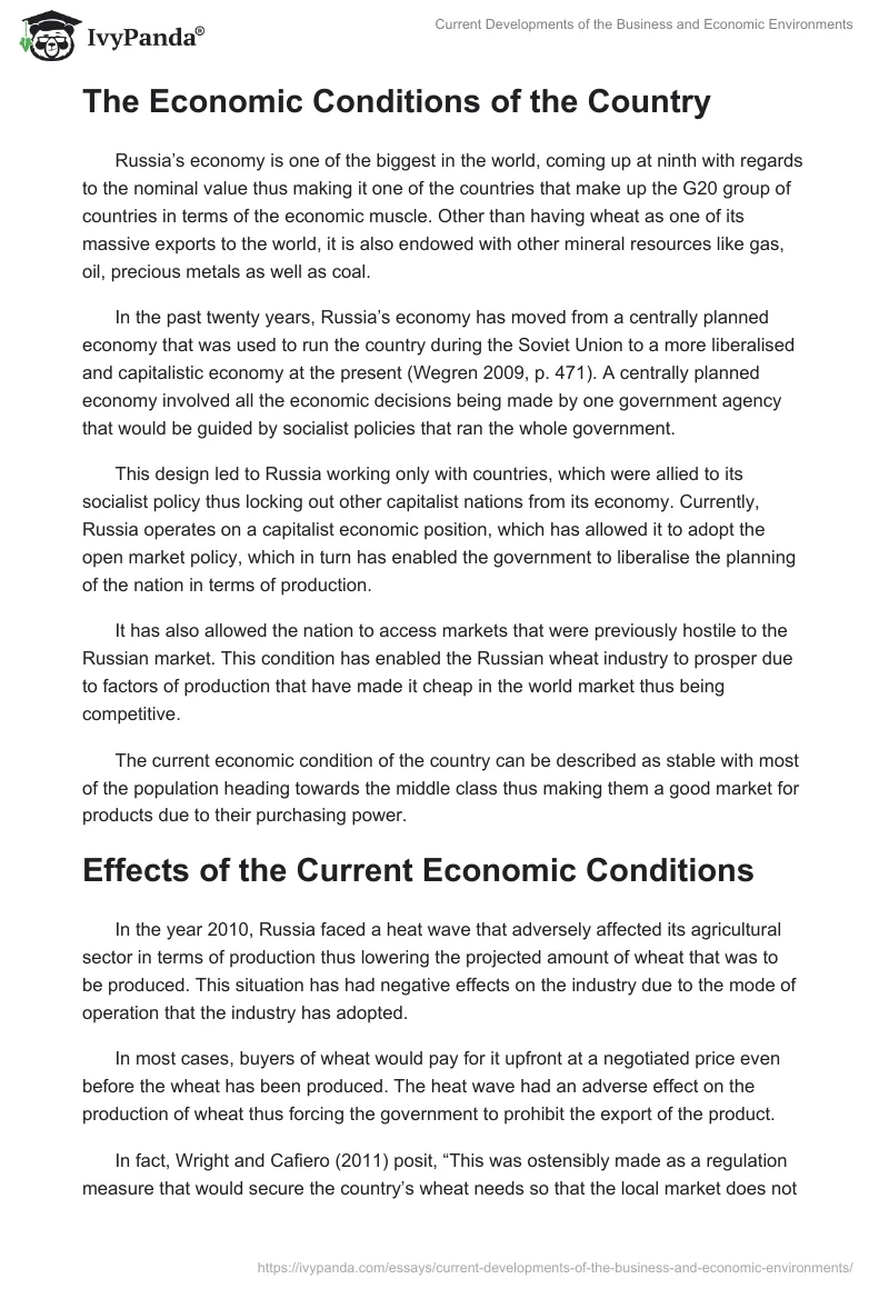 Current Developments of the Business and Economic Environments. Page 2