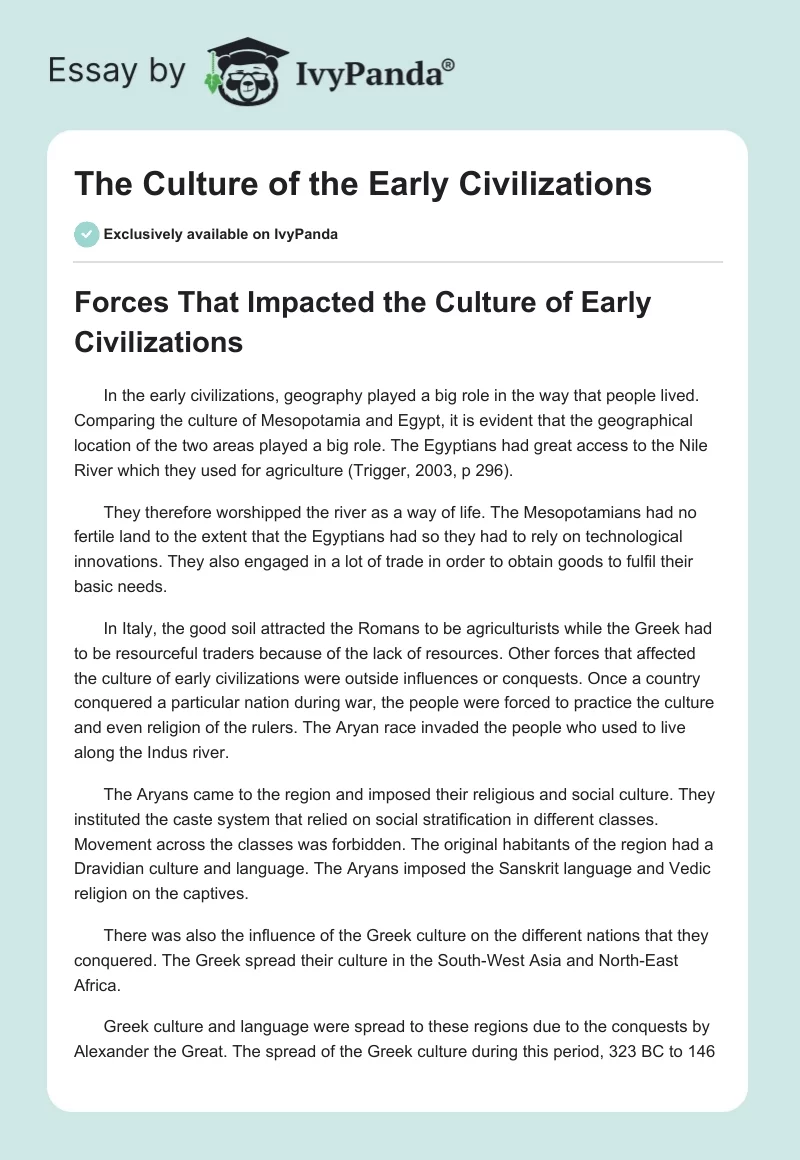 The Culture of the Early Civilizations. Page 1