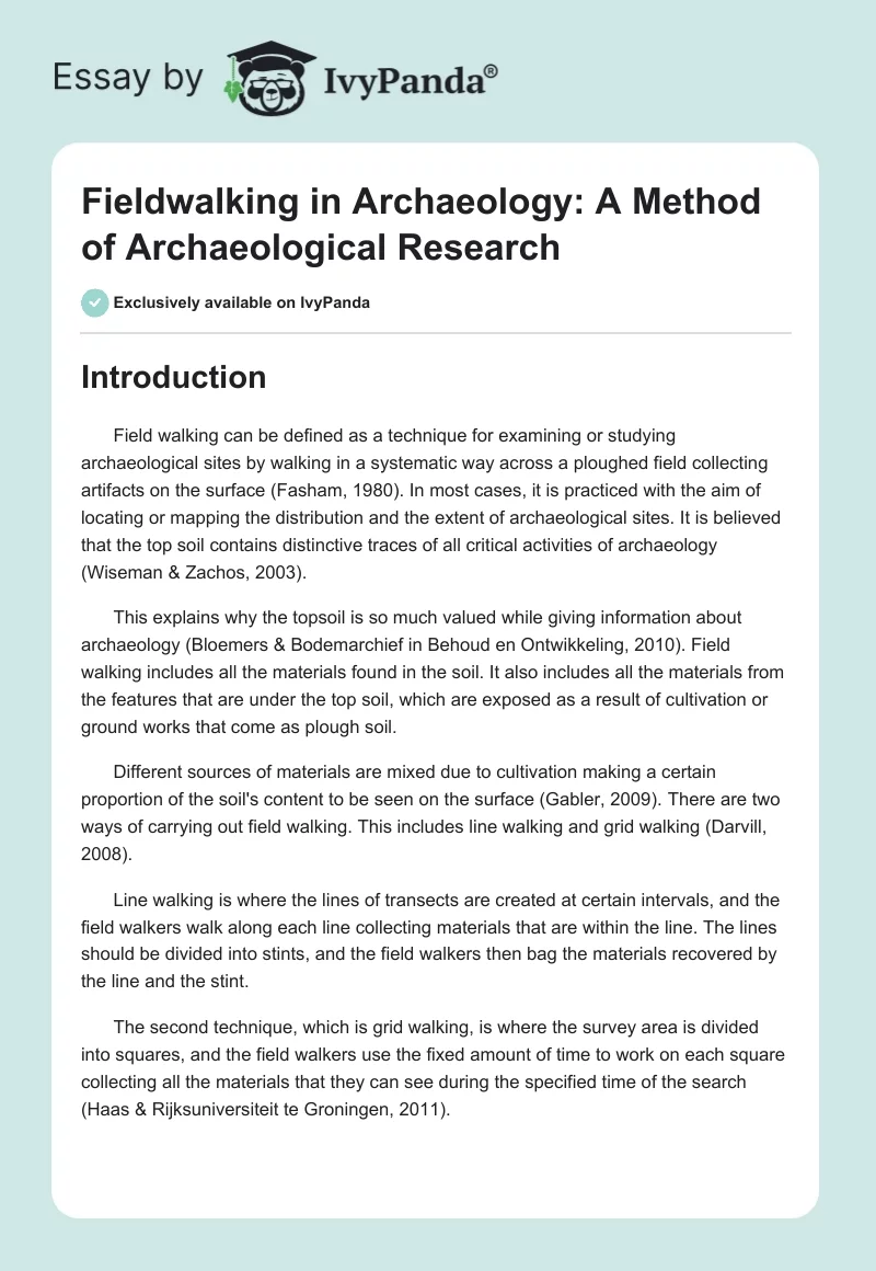 Fieldwalking in Archaeology: A Method of Archaeological Research. Page 1