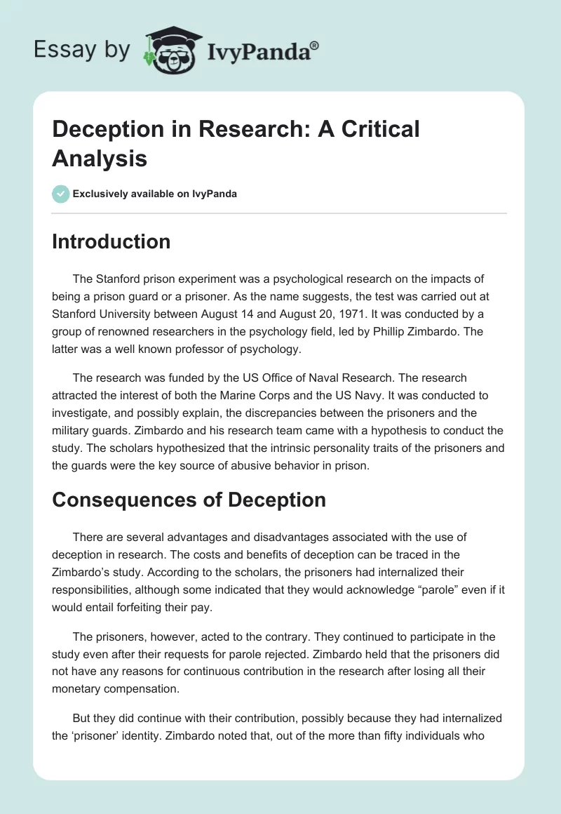 Deception in Research: A Critical Analysis. Page 1