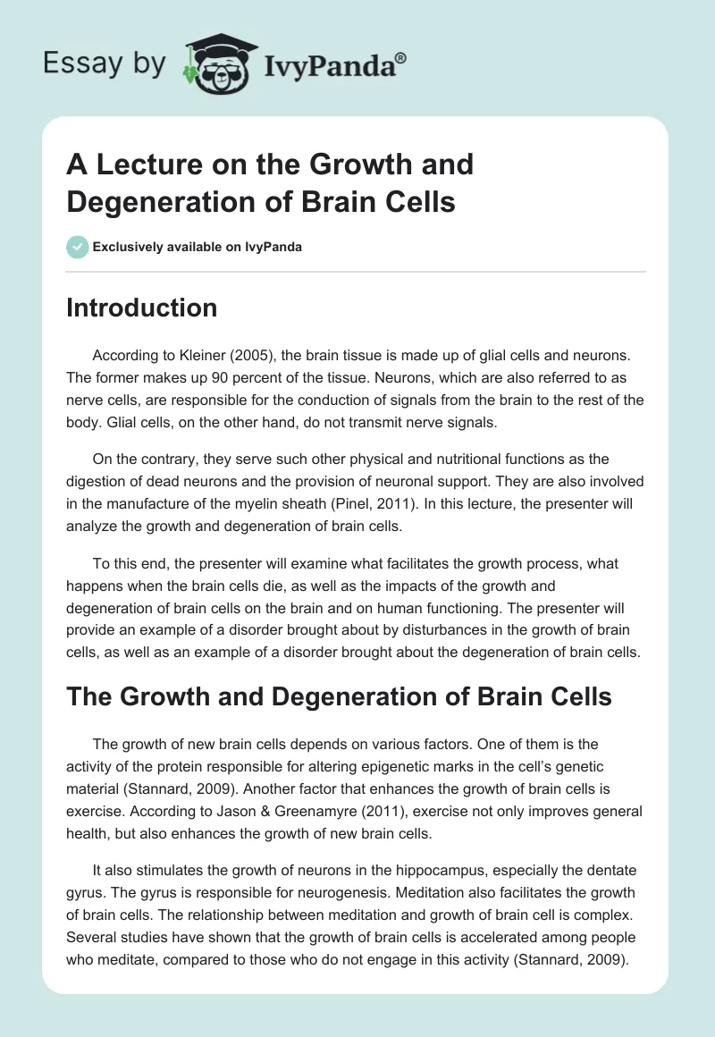 A Lecture on the Growth and Degeneration of Brain Cells. Page 1