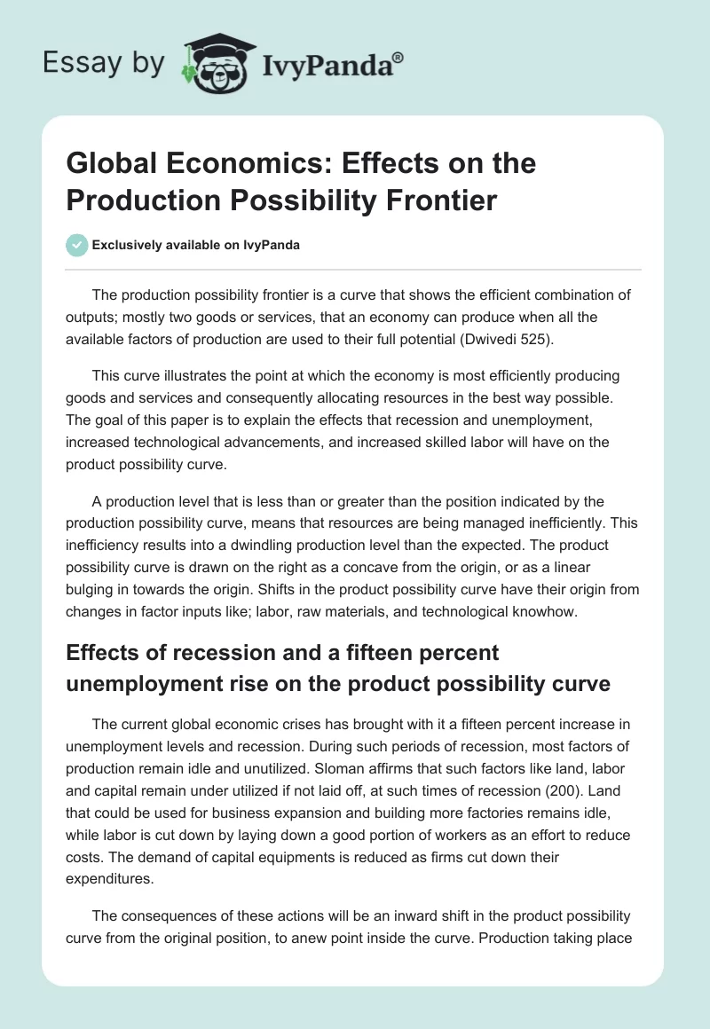 Global Economics: Effects on the Production Possibility Frontier. Page 1
