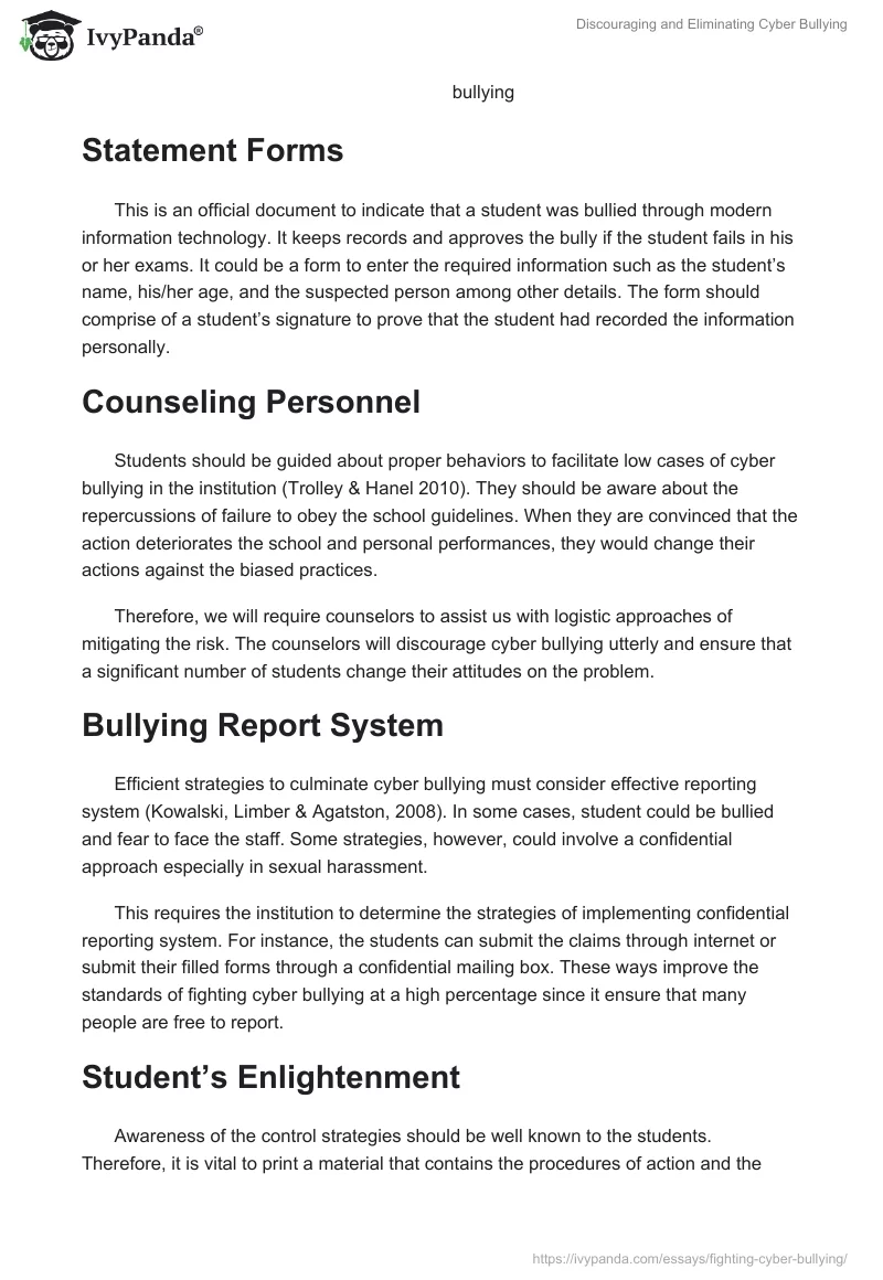 Discouraging and Eliminating Cyber Bullying. Page 2