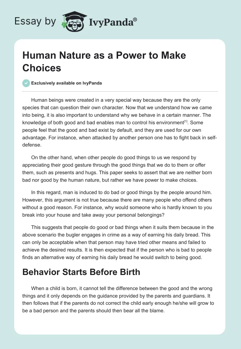 Human Nature as a Power to Make Choices. Page 1
