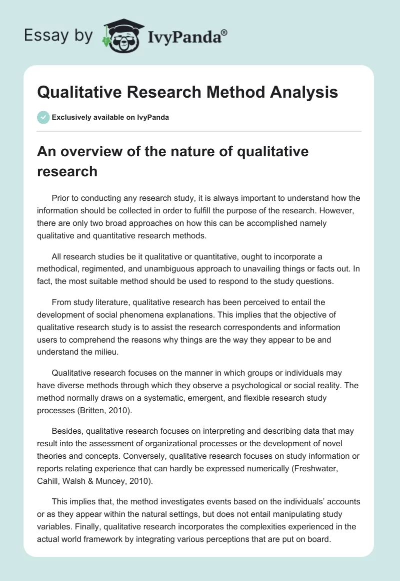 Qualitative Research Method Analysis. Page 1