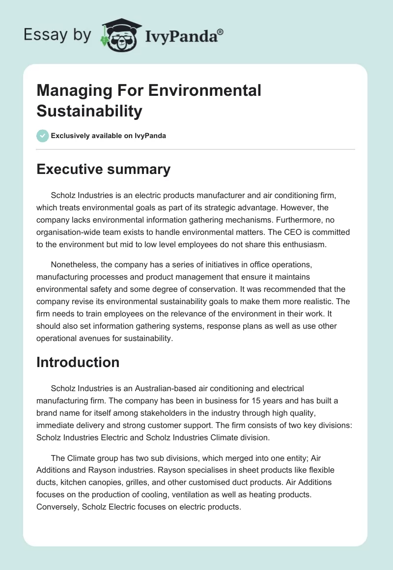 Managing For Environmental Sustainability. Page 1