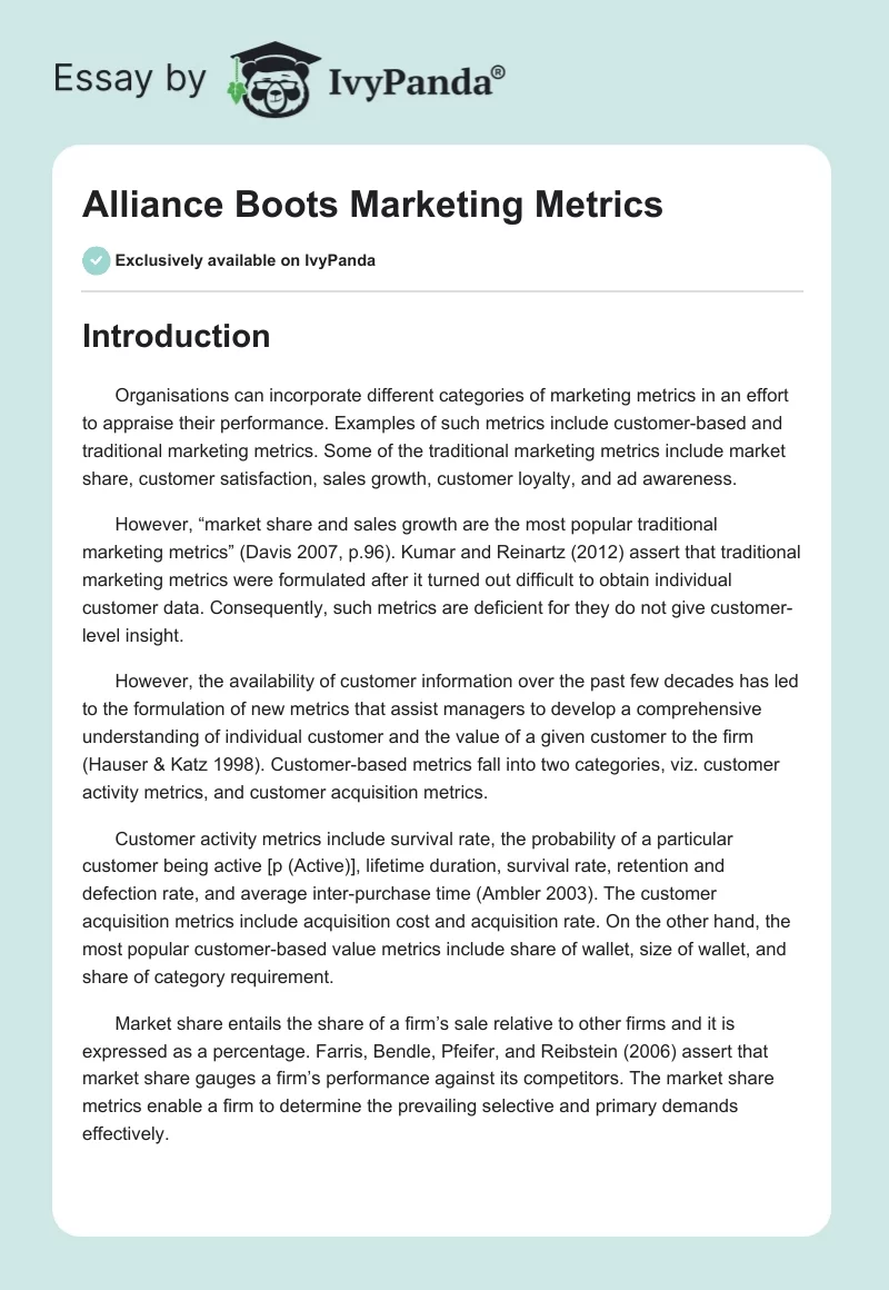 Alliance Boots Marketing Metrics. Page 1