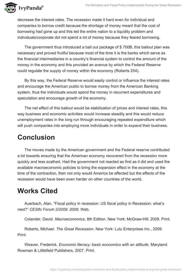 The Monetary and Fiscal Policy Implemented During the Great Recession. Page 5