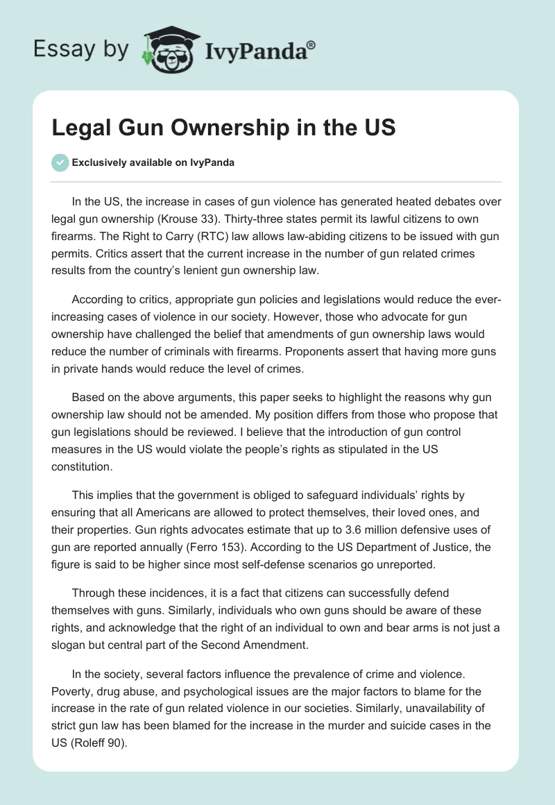 Legal Gun Ownership in the US. Page 1