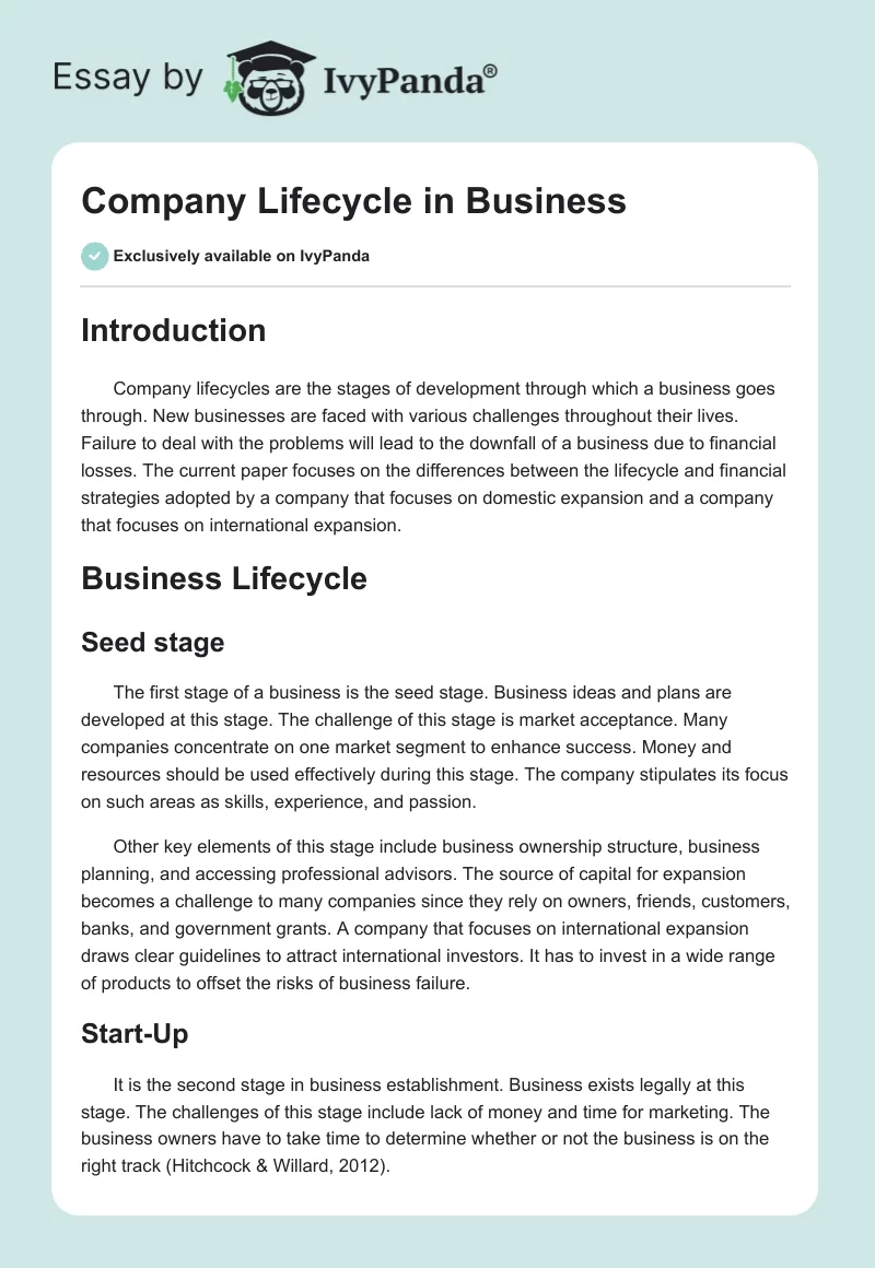 Company Lifecycle in Business. Page 1