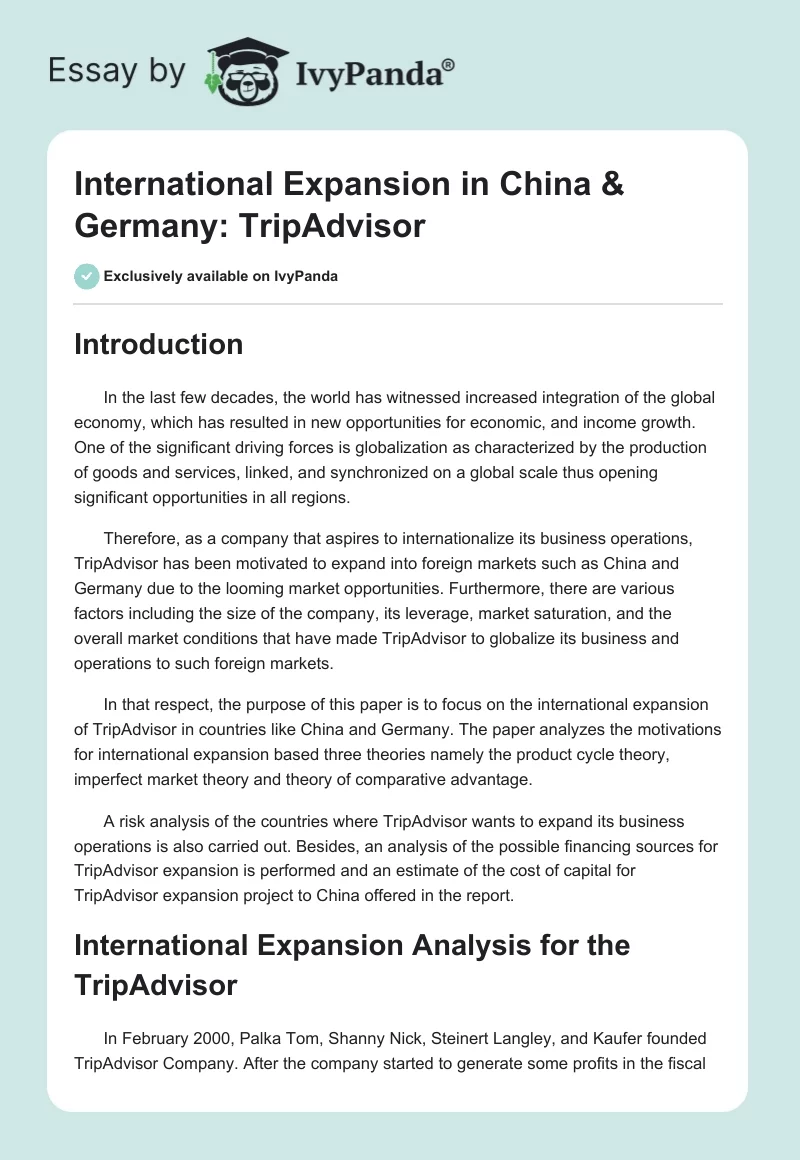 International Expansion in China & Germany: TripAdvisor. Page 1