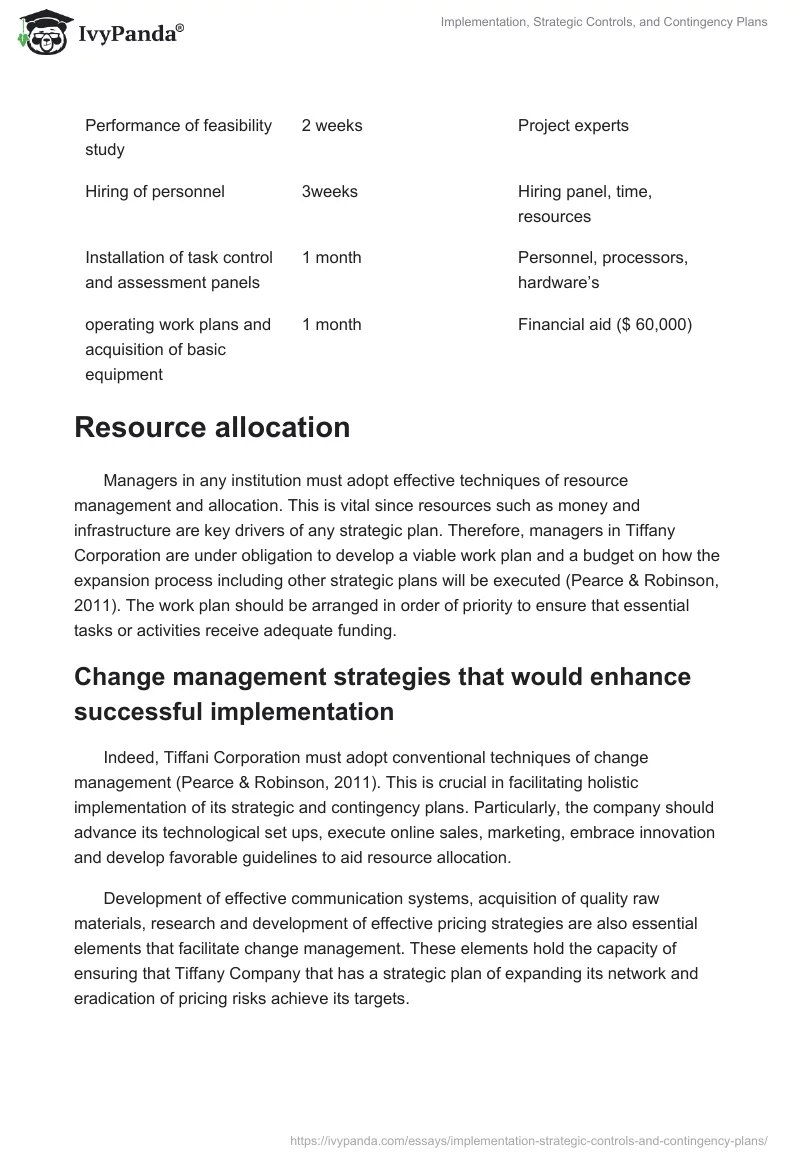 Implementation, Strategic Controls, and Contingency Plans. Page 3