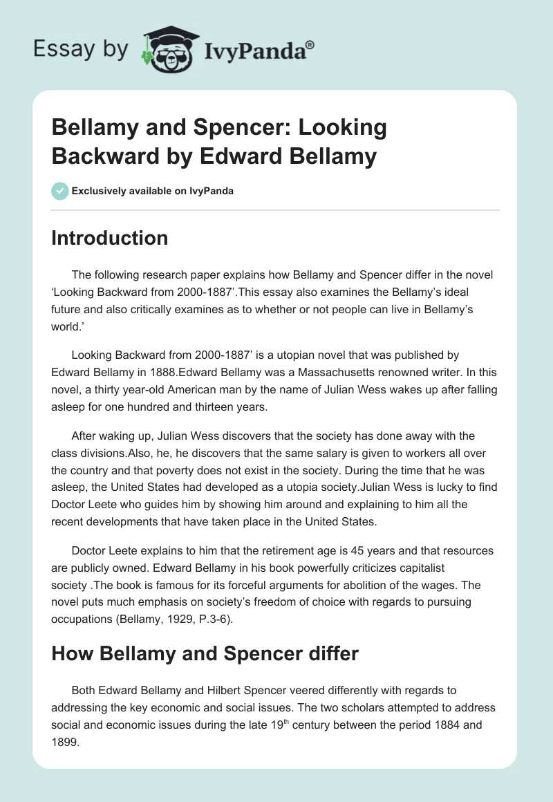 Bellamy and Spencer: "Looking Backward" by Edward Bellamy. Page 1