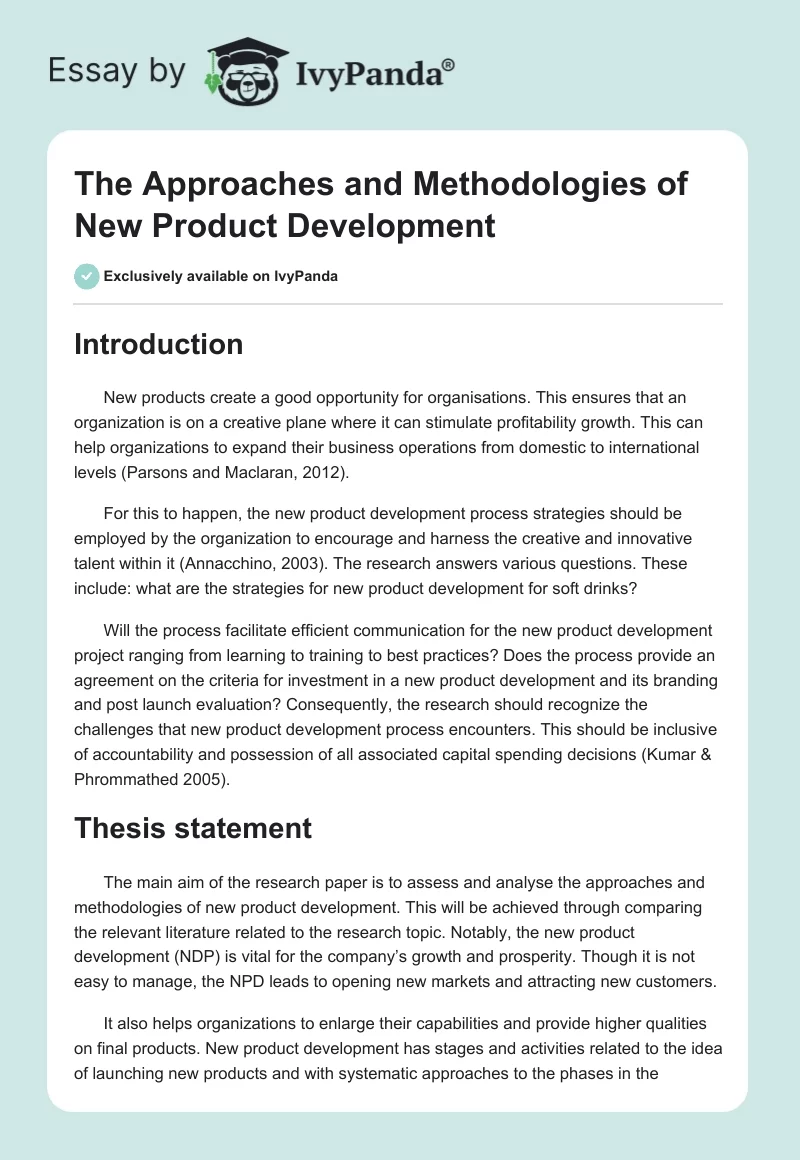 The Approaches and Methodologies of New Product Development. Page 1