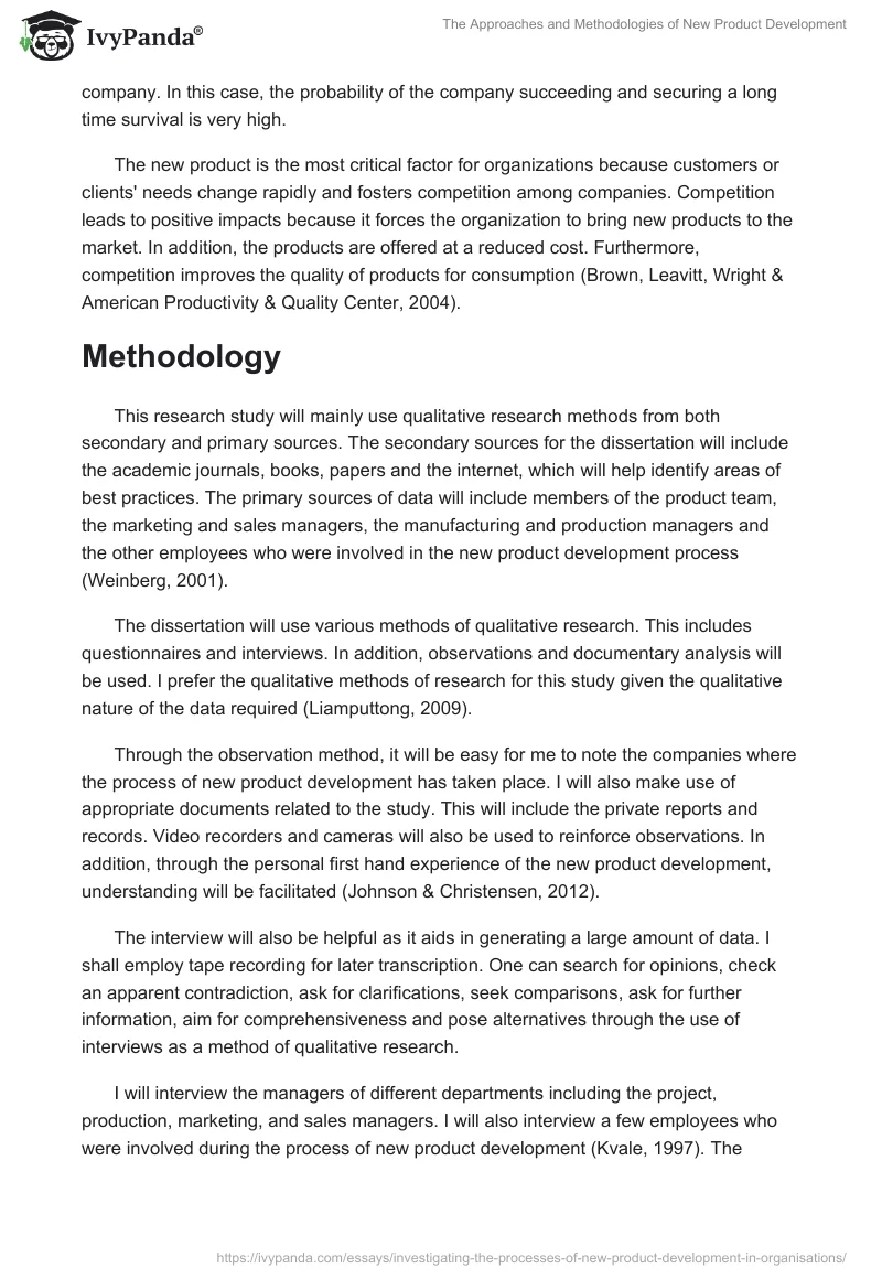 The Approaches and Methodologies of New Product Development. Page 2