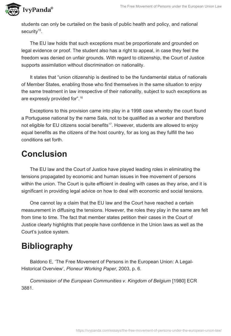 The Free Movement of Persons under the European Union Law. Page 4