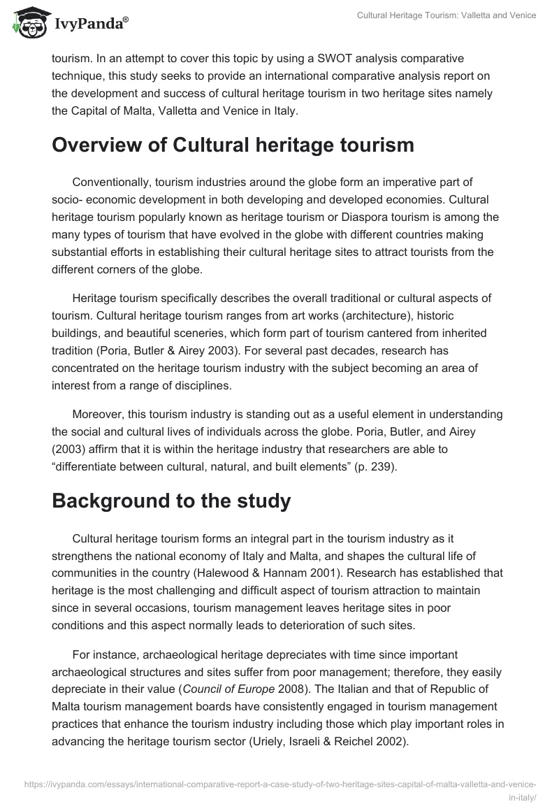 Cultural Heritage Tourism: Valletta and Venice. Page 2