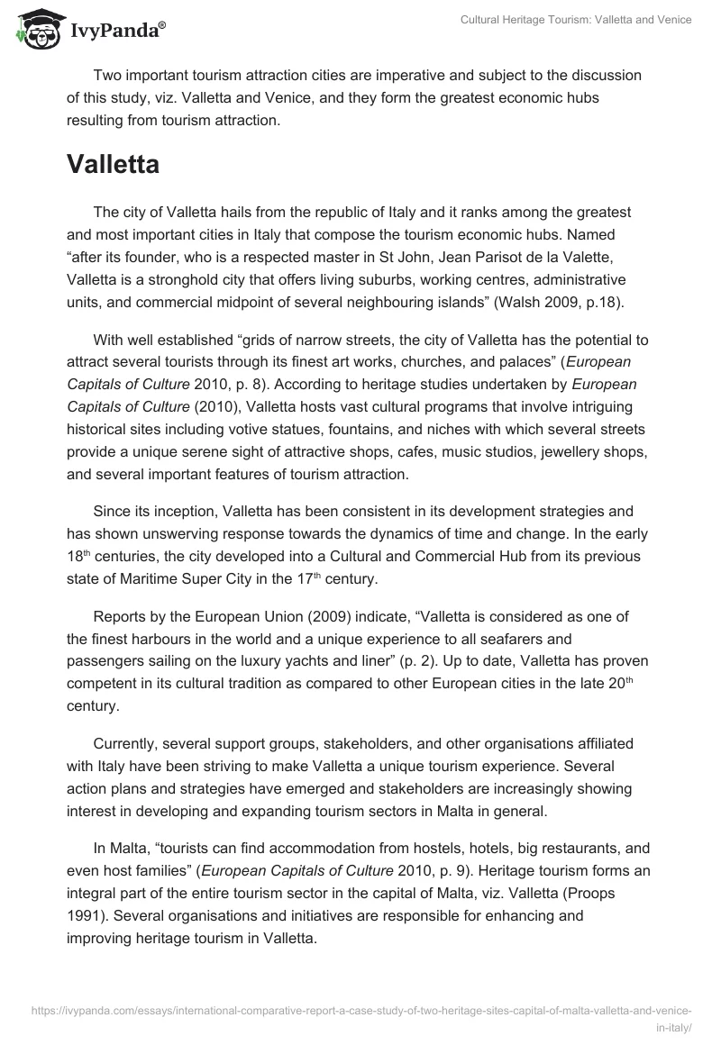 Cultural Heritage Tourism: Valletta and Venice. Page 3