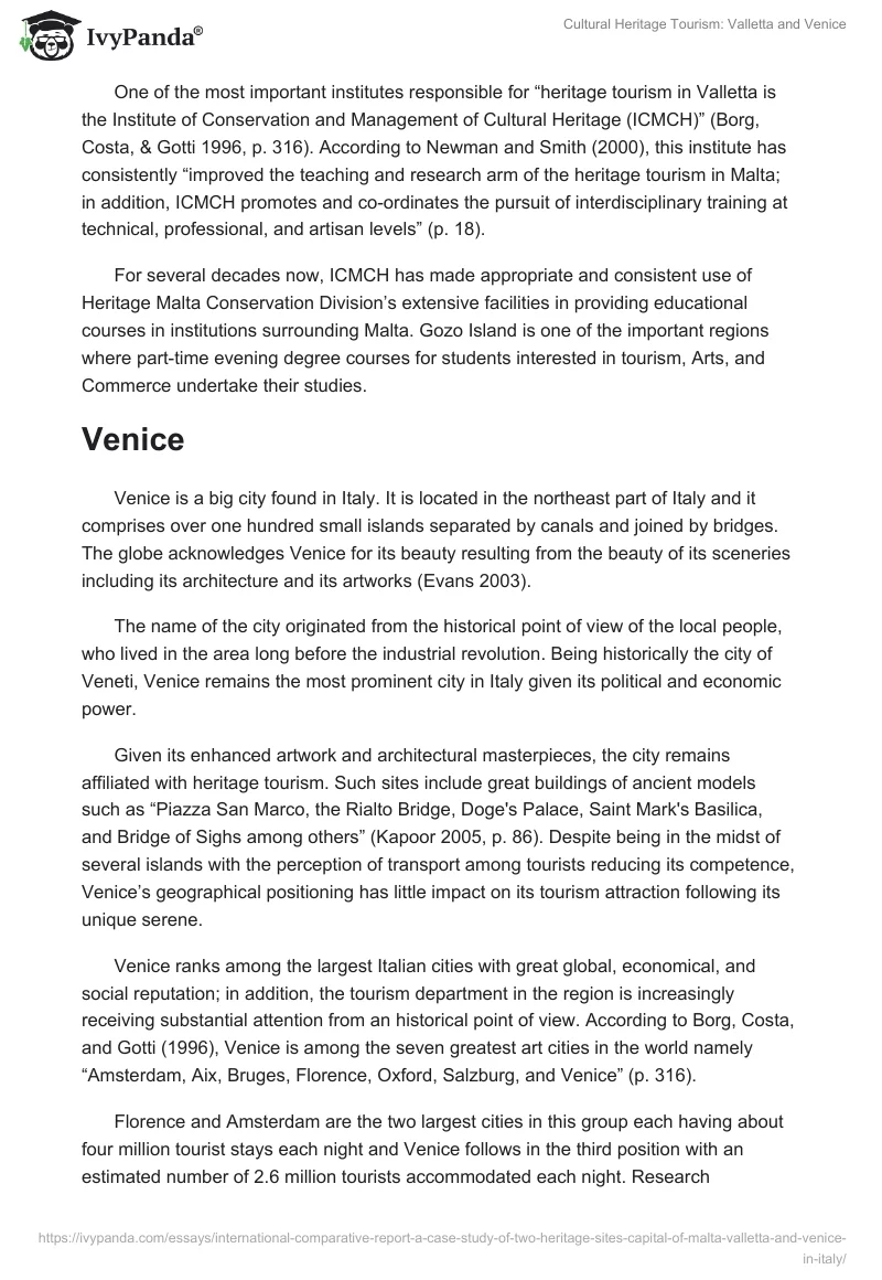 Cultural Heritage Tourism: Valletta and Venice. Page 4