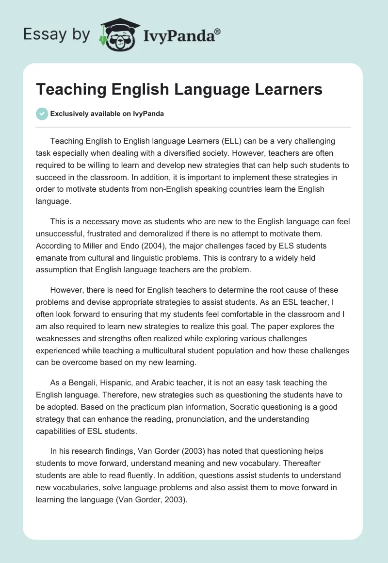 Teaching English Language Learners. Page 1
