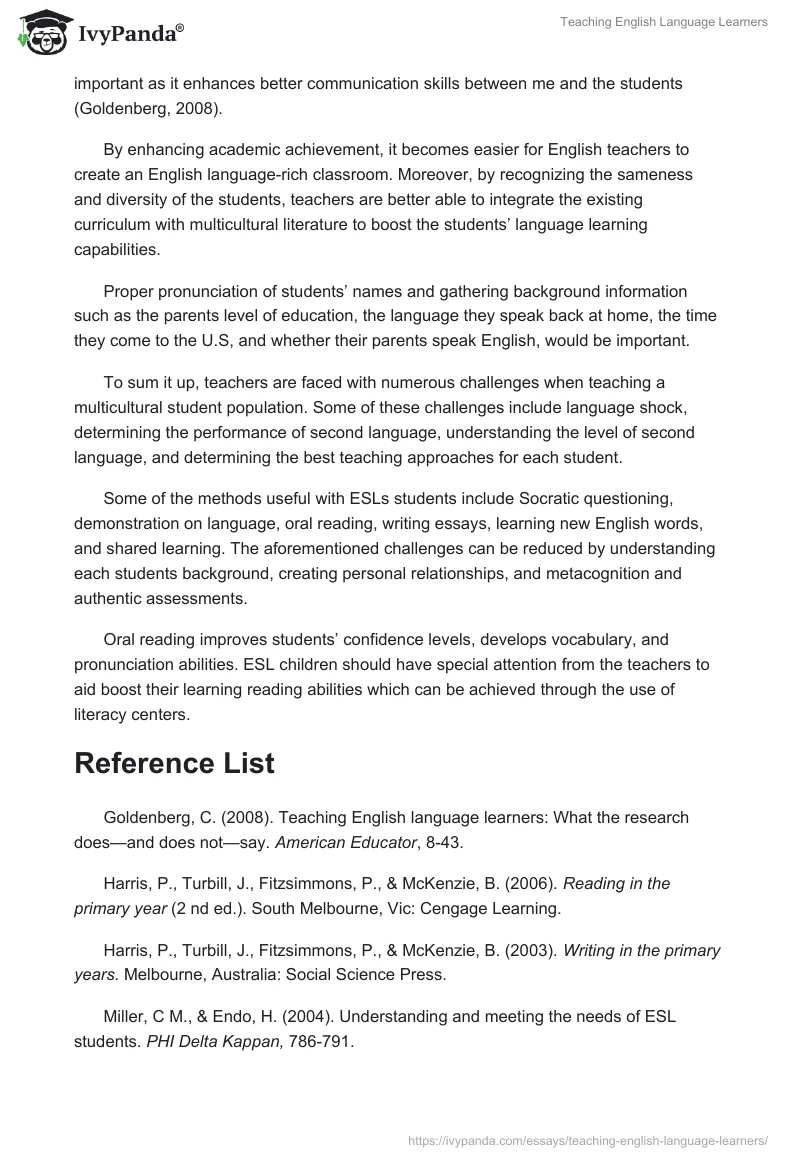 Teaching English Language Learners. Page 4