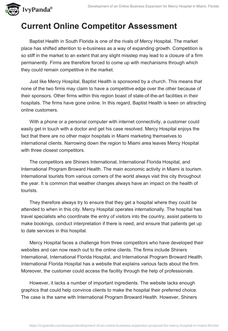 Development of an Online Business Expansion for Mercy Hospital in Miami, Florida. Page 3