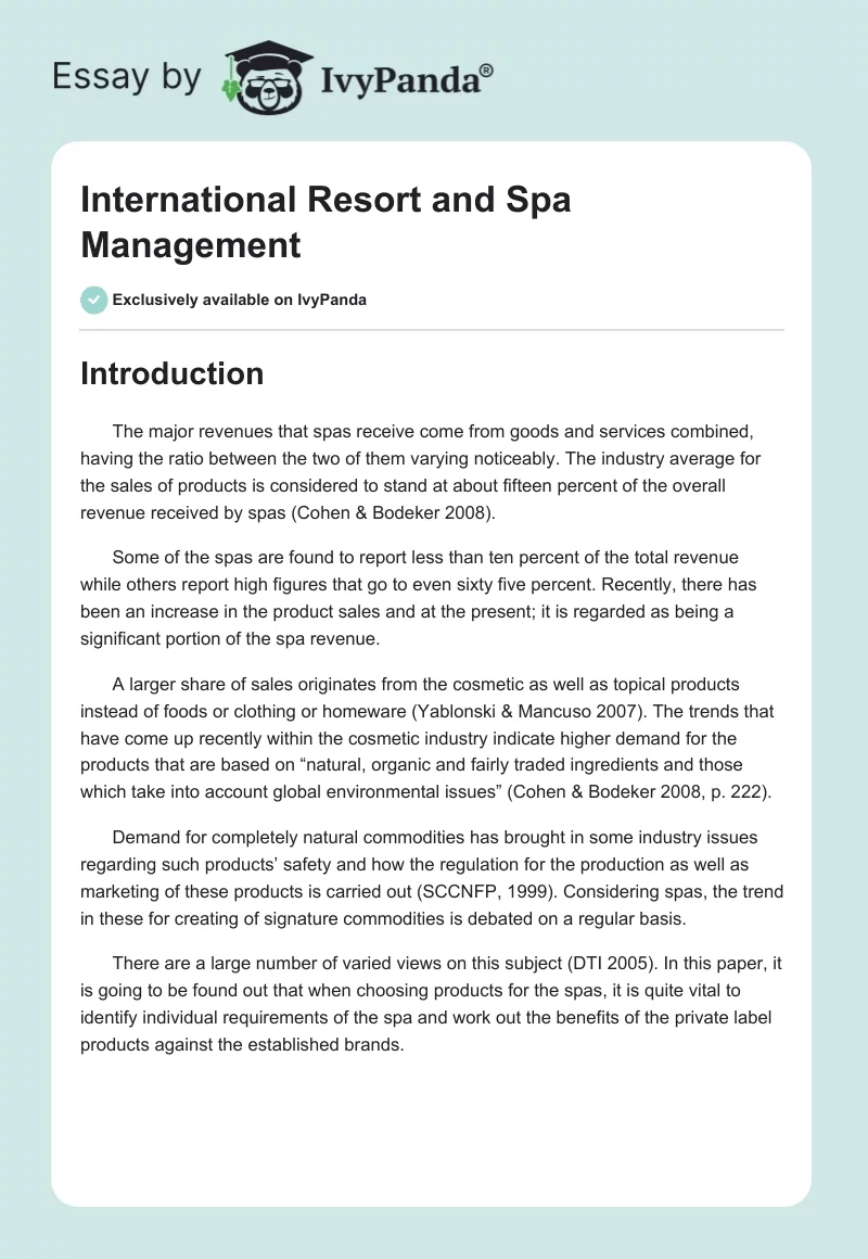 International Resort and Spa Management. Page 1